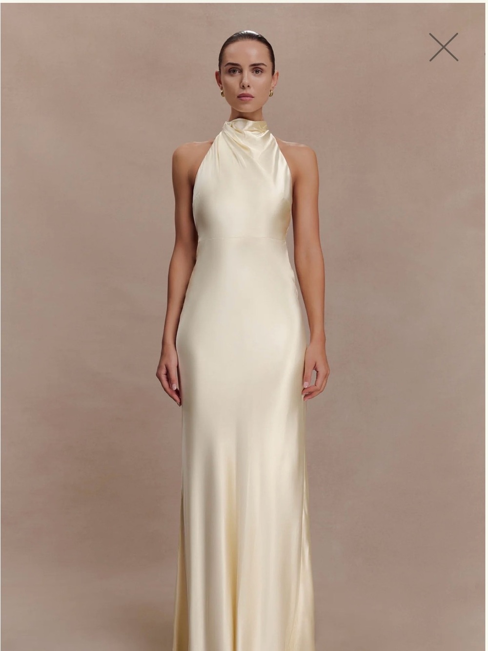 Meshki Halter Satin Maxi Dress in Light Yellow